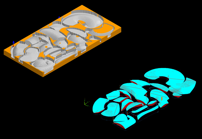 The pieces are nested within 4'x8'x6" blocks of foam
